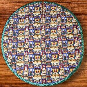 Vintage Christmas Tree Skirt Santa Angels Snowmen Green Red 58" Handmade Large